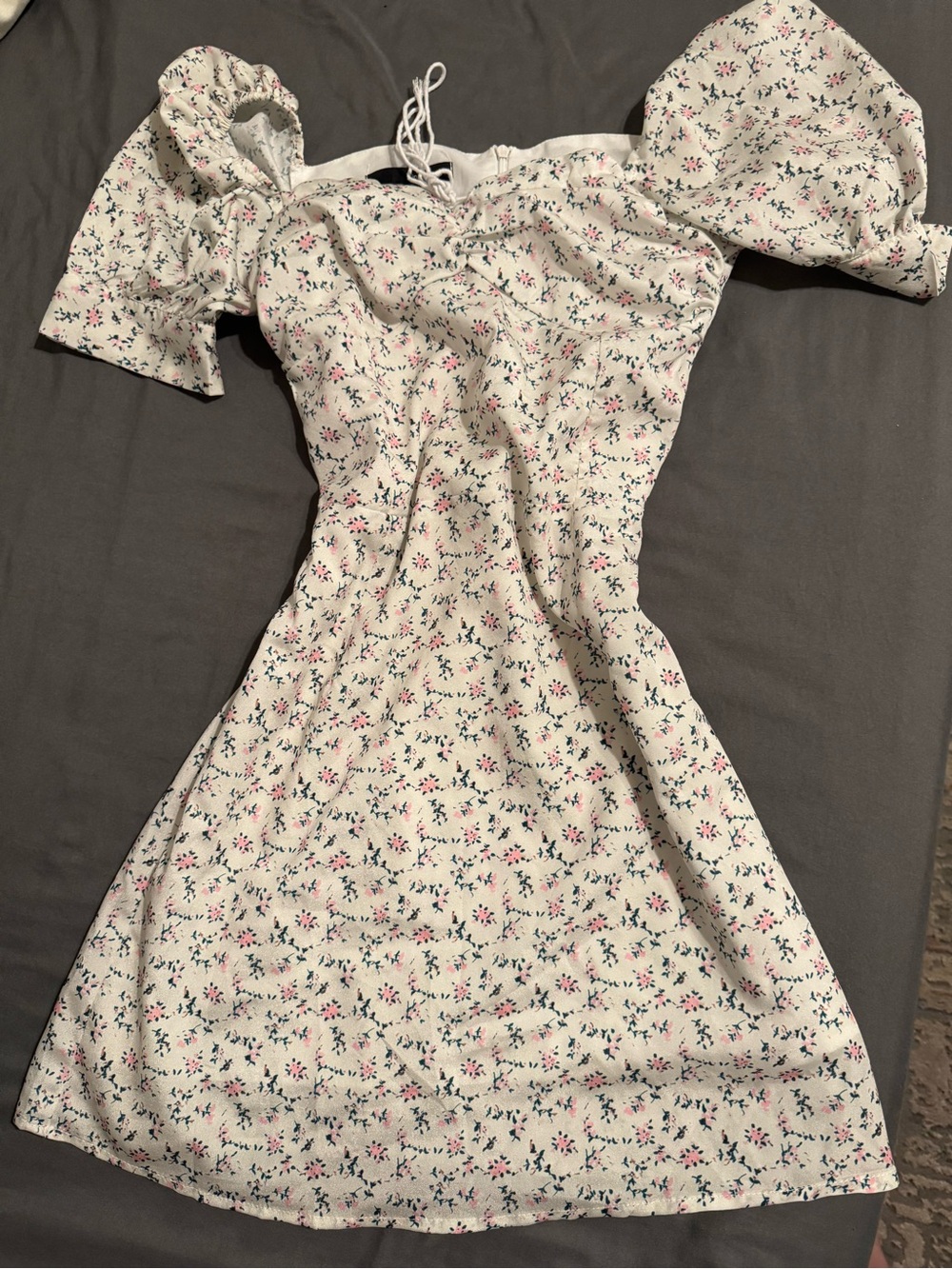 YesStyle White Mini Dress with Pink & Green Floral Print
